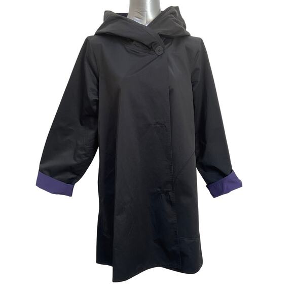 Eileen Fisher Reversible Hooded Jacket Women's Size Petite Large Black Purple - Picture 1 of 6